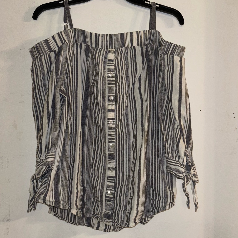 I.N. San Francisco Black and White Striped Off-Shoulder Blouse